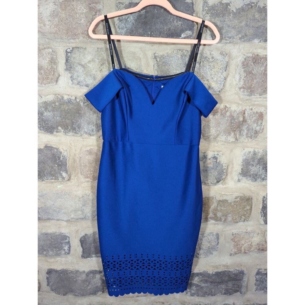 Bisou Bisou Michelle Bohbot Dress Woman's 10 Blue Off The Shoulder Laser Cut Out